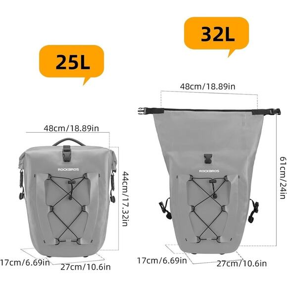 ROCKBROS Bike Pannier Waterproof Bike Rear Rack Bag Max 30L Large Capacity - Picture 7 of 10